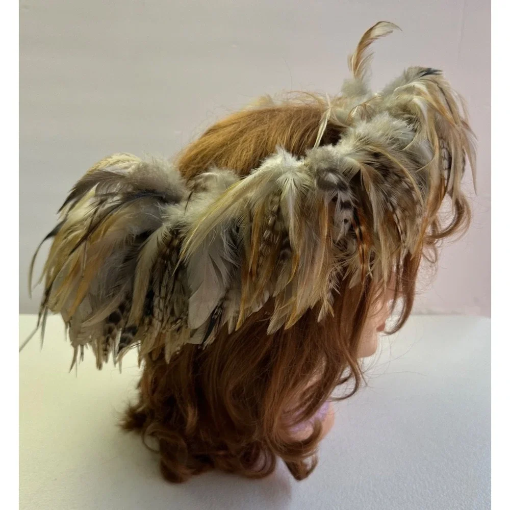 Vtg Pheasant Feather Natural Wreath Fall Rustic Decor Hat‎ Band Hair Boho Whimsy